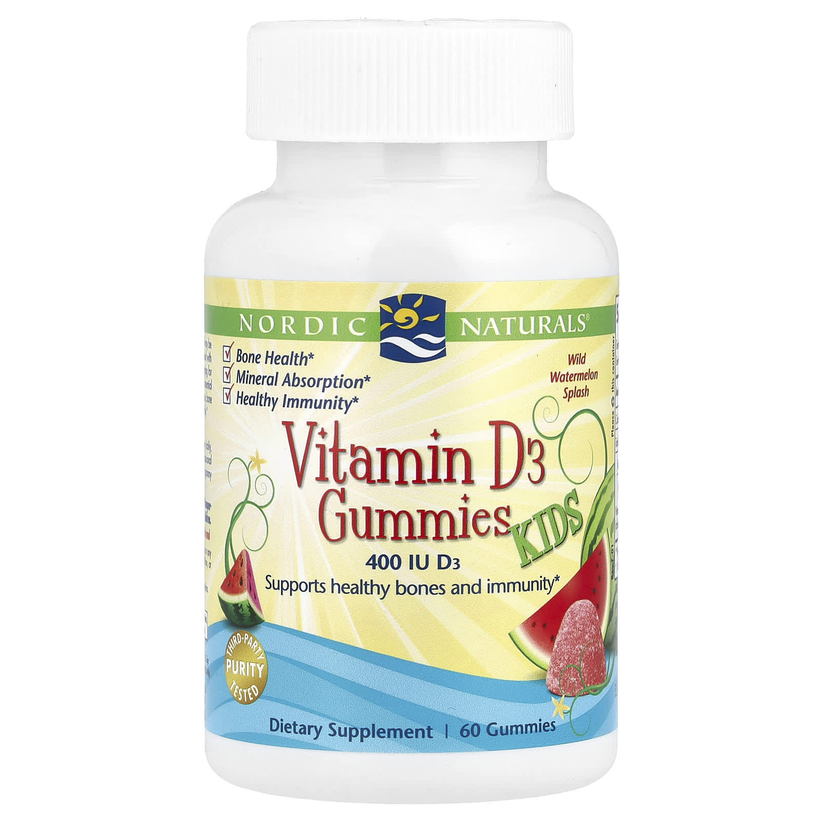 Nordic Naturals, Kids Vitamin D3 Gummies, Wild Watermelon Splash, 400 IU, 60 Gummies UPC 768990311437 | HiLife Vitamins